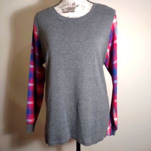 "Zanzea", women's L t-shirt blouse, grey,red,white,blue plaid sleeves